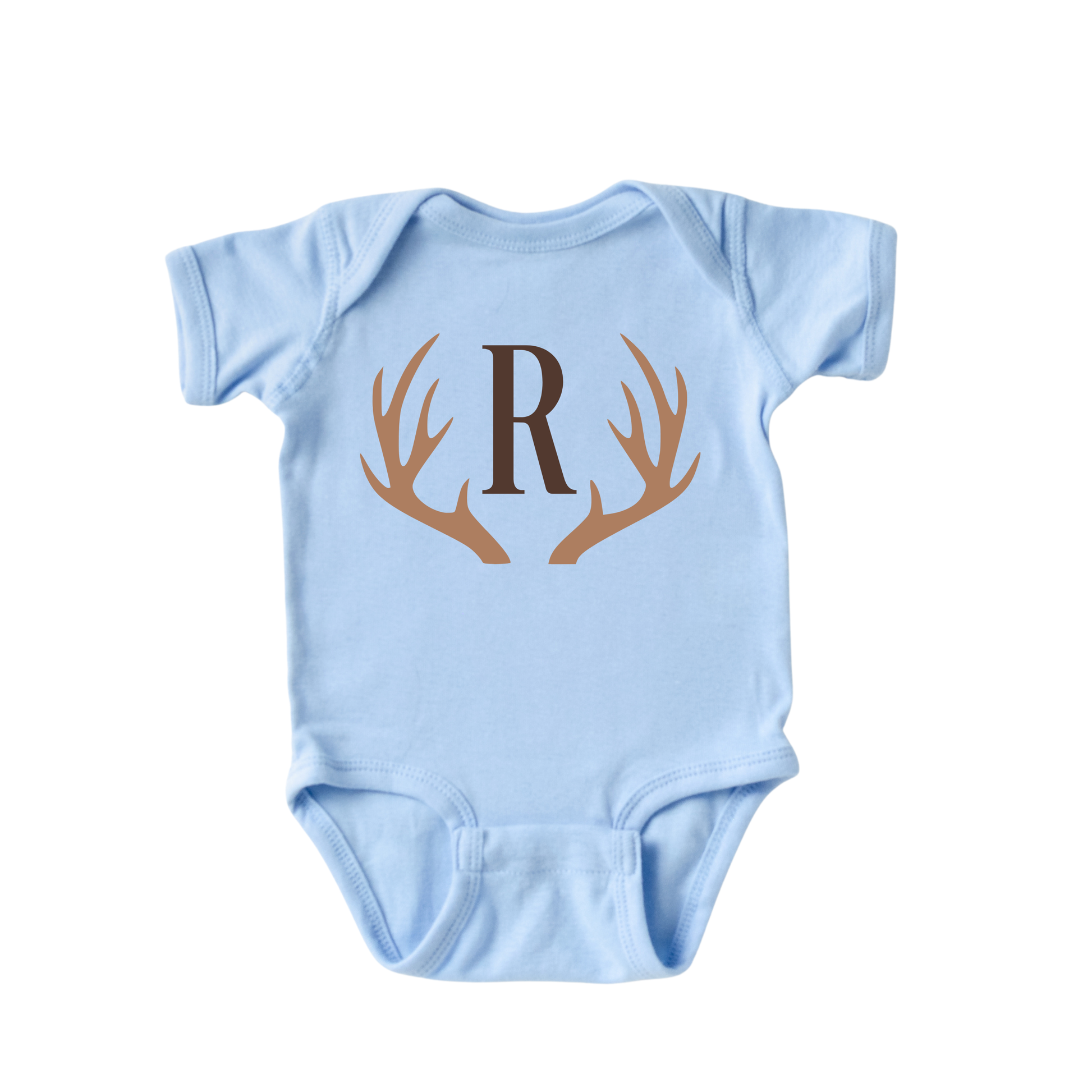 Custom Antler Letter Onesie - Light Blue