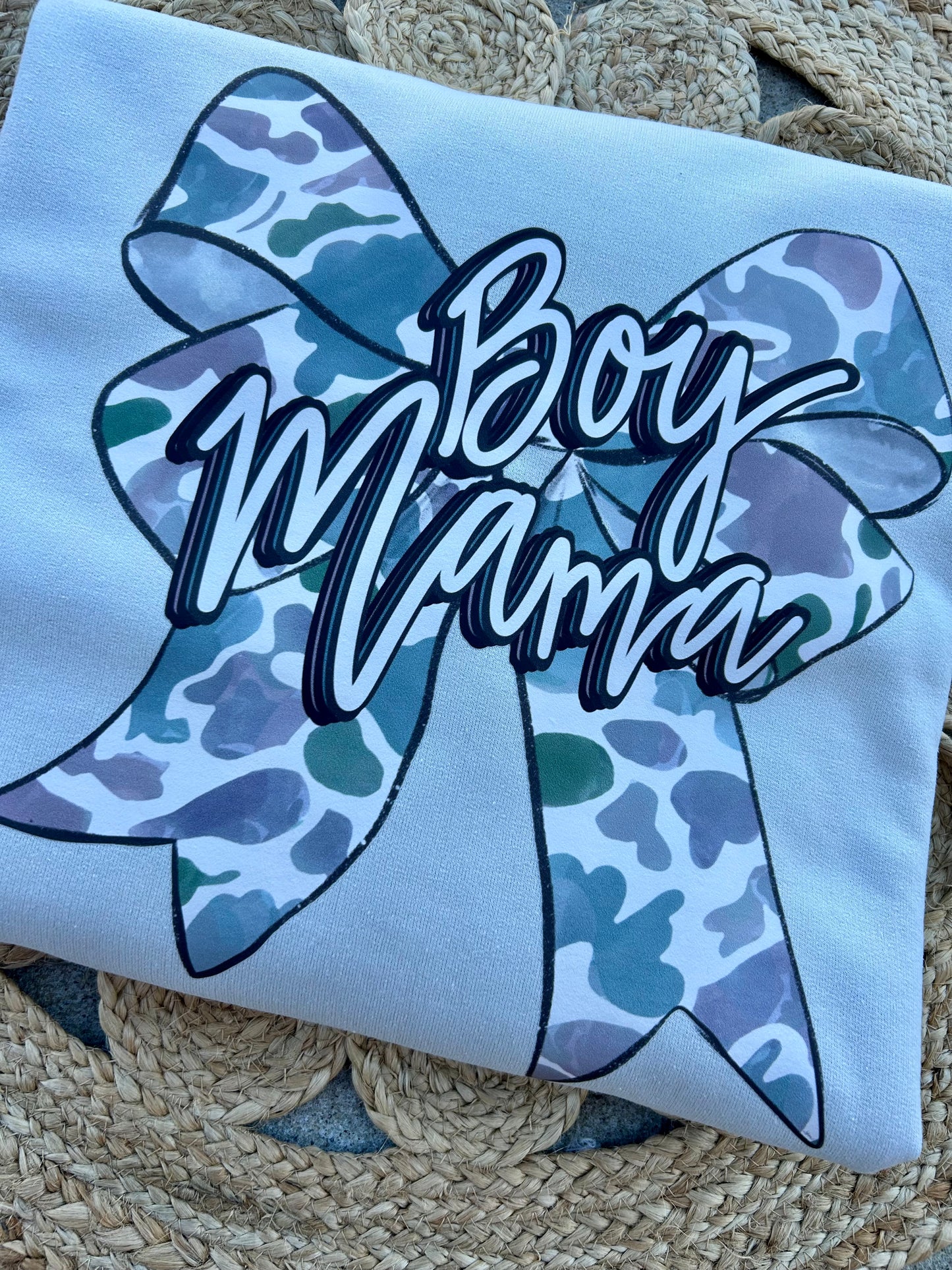 Boy Mama Camo Bow Crewneck - Gildan