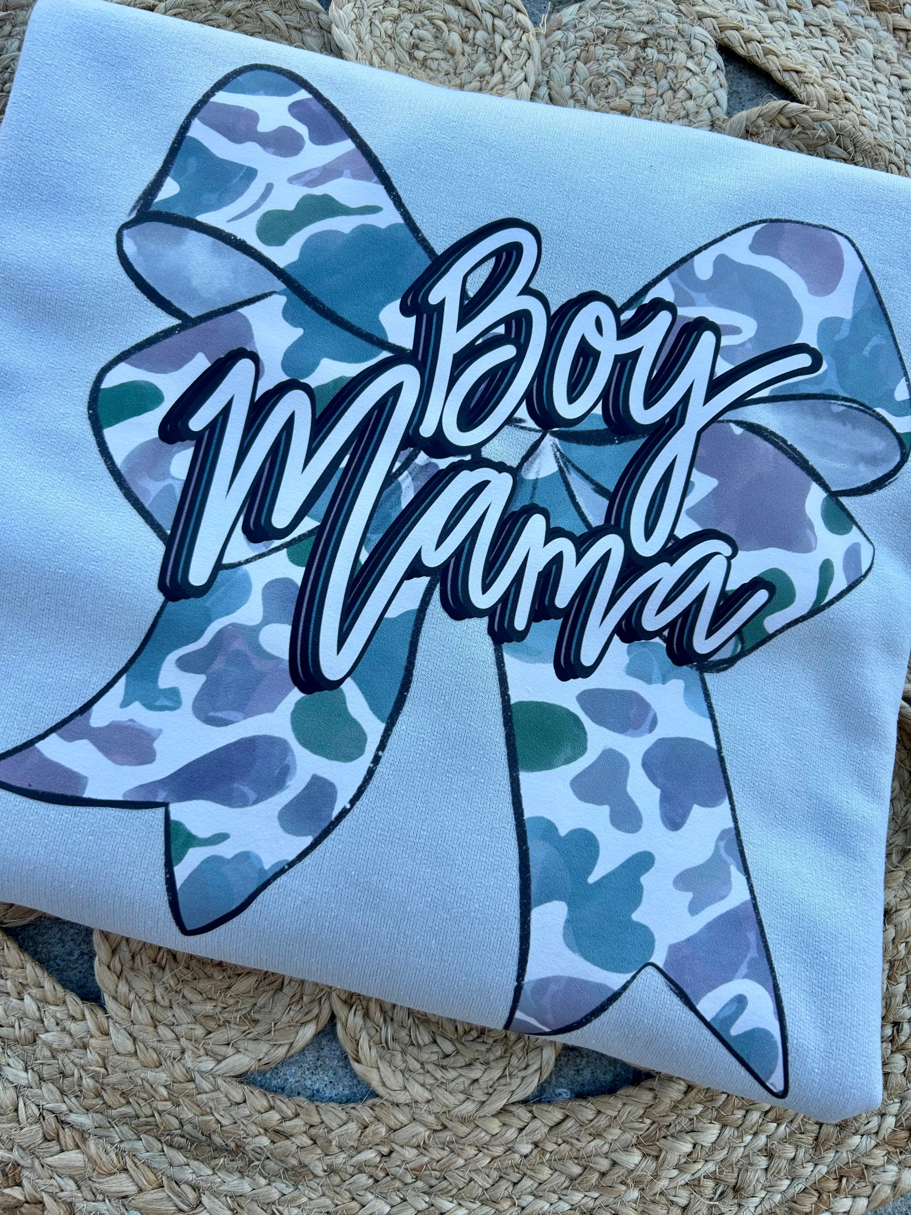Boy Mama Camo Bow Crewneck - Gildan