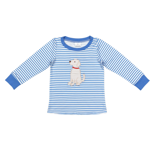 Blue Striped Puppy LS Top