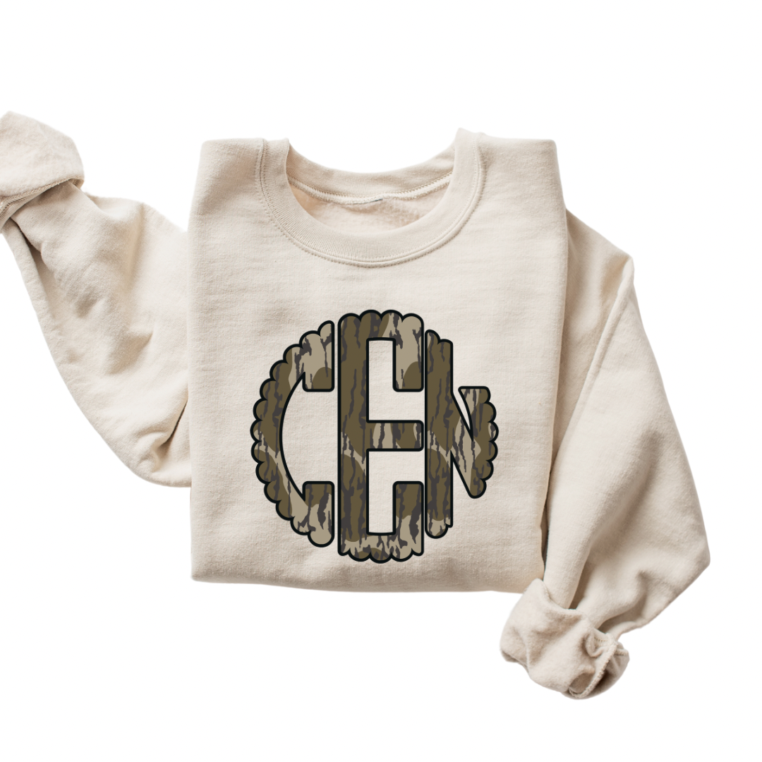 Camo Scalloped Monogram Crewneck