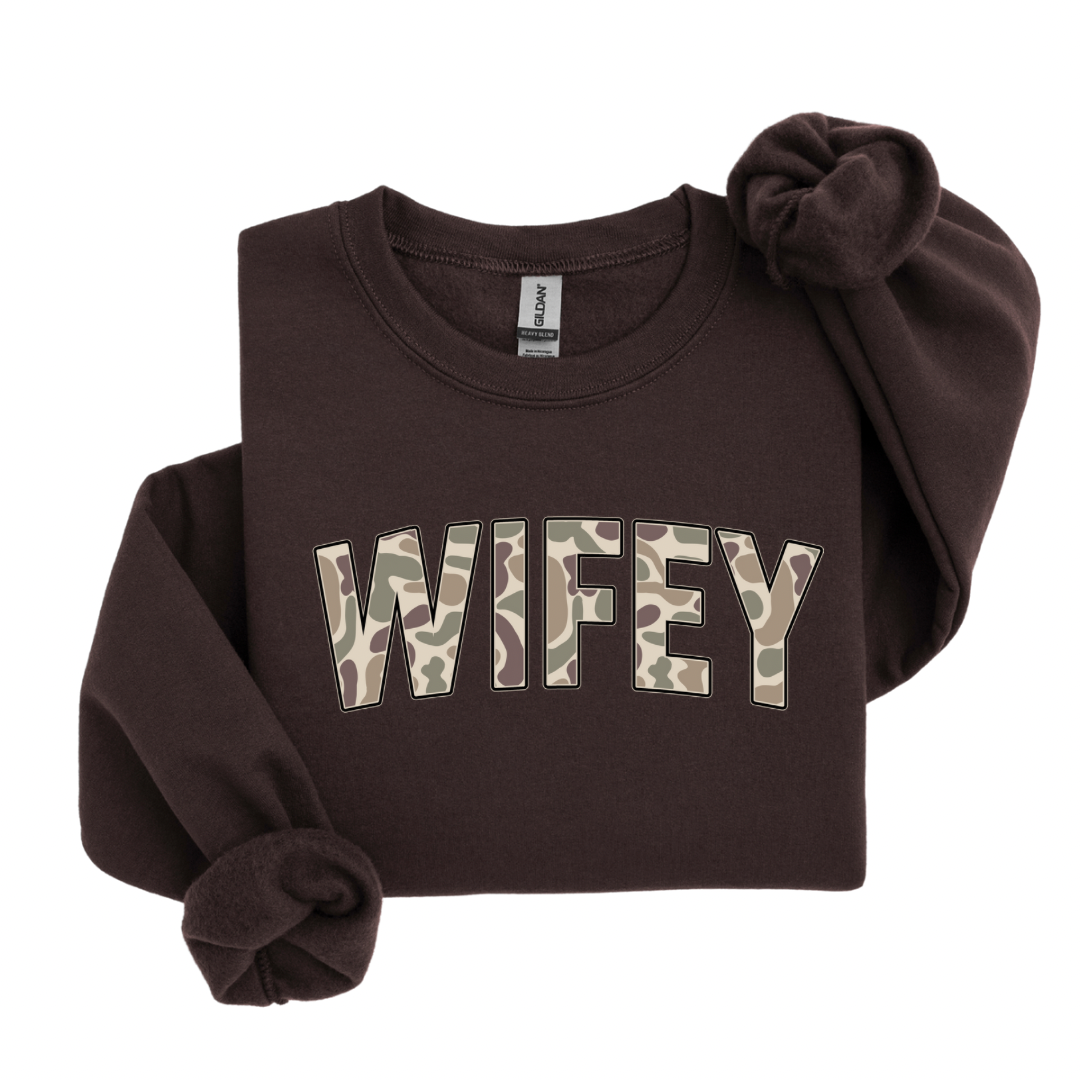 Old School Camo Wifey Crewneck - Chocolate
