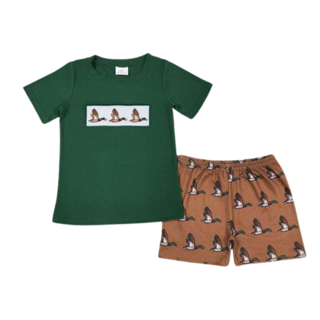 Green & Brown Embroidered Mallard Set