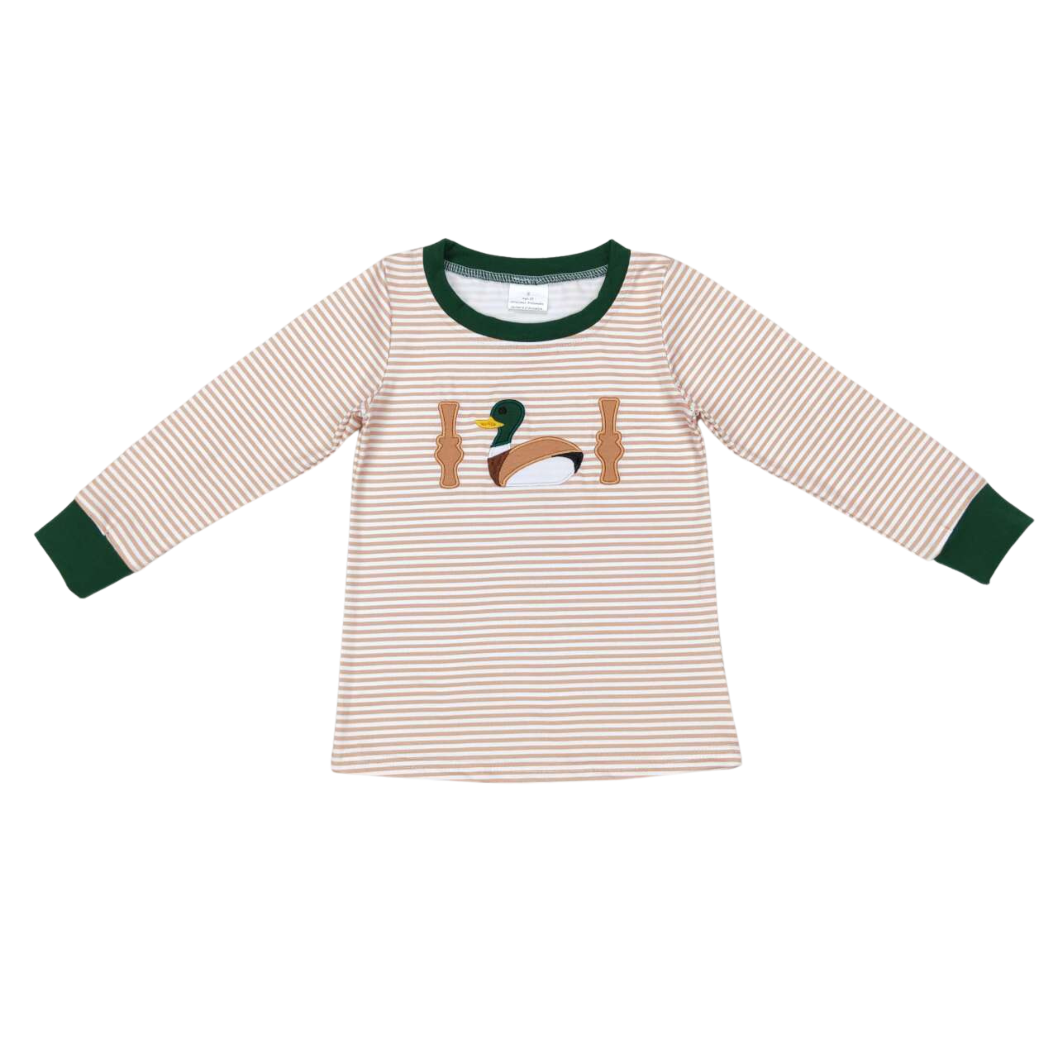 Beige Striped Embroidered Mallard LS Top
