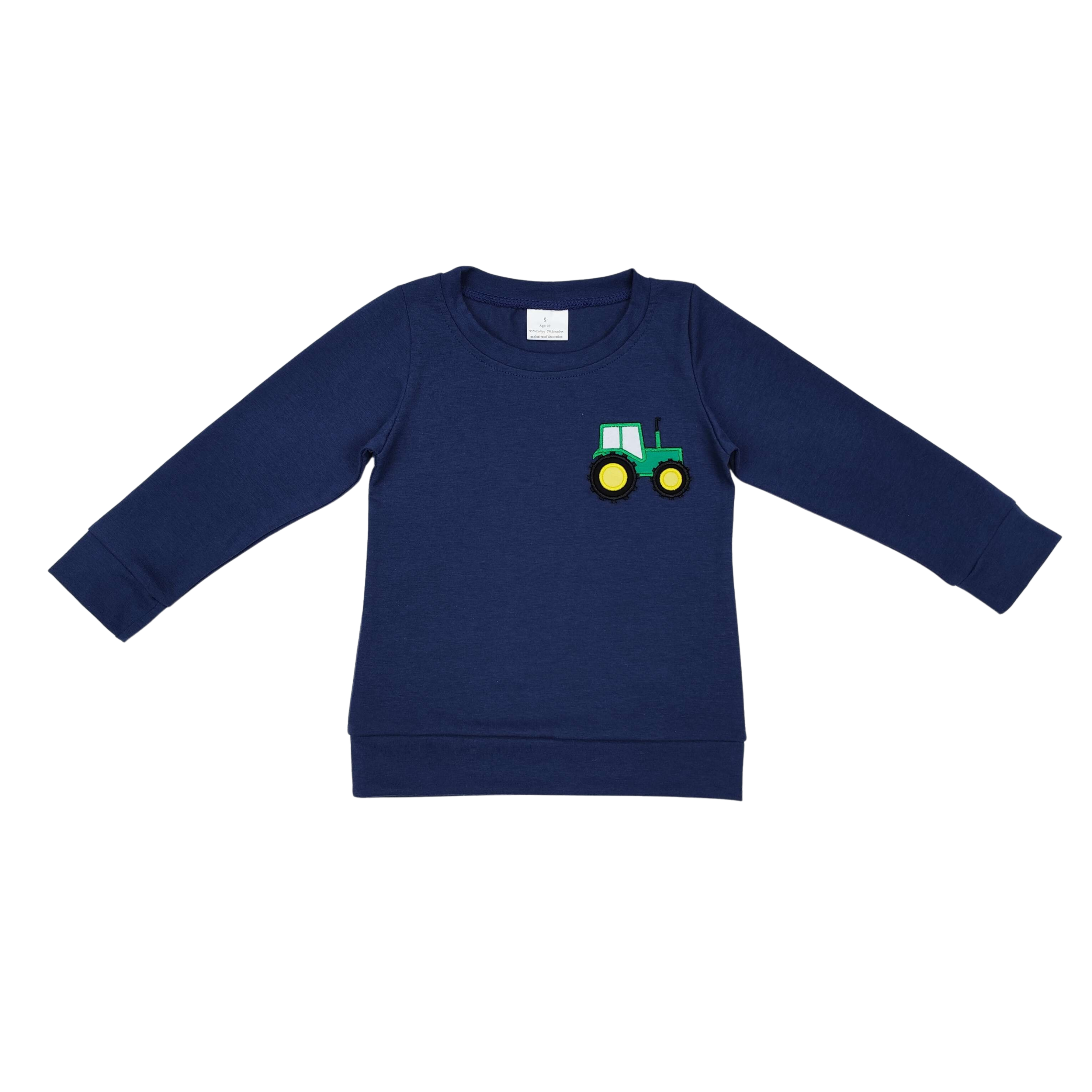 Navy Embroidered Tractor LS Top