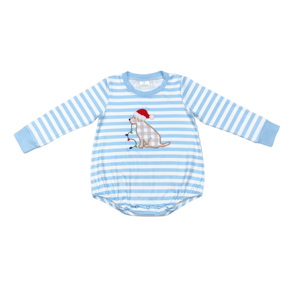 Christmas Blue Gingham Puppy Romper