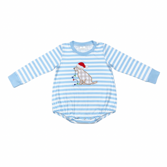 Christmas Blue Gingham Puppy Romper