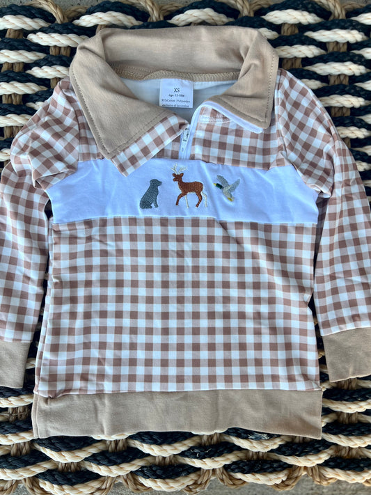 Dog, Deer & Duck Plaid Zip Pullover