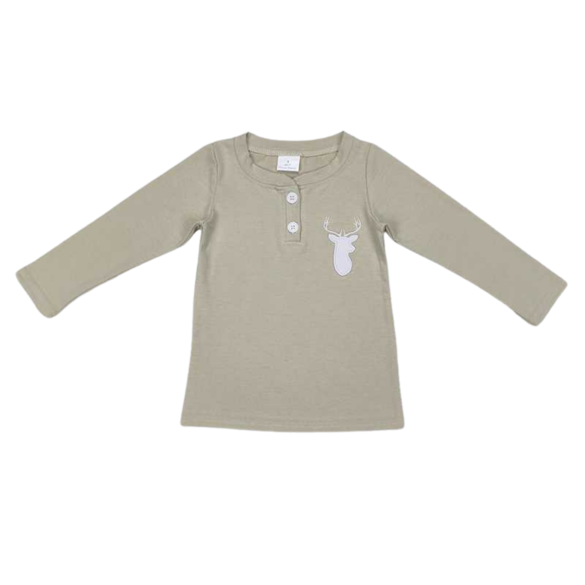 Beige Embroidered Deer LS Top