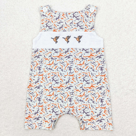 Embroidered Orange Camo Duck Romper