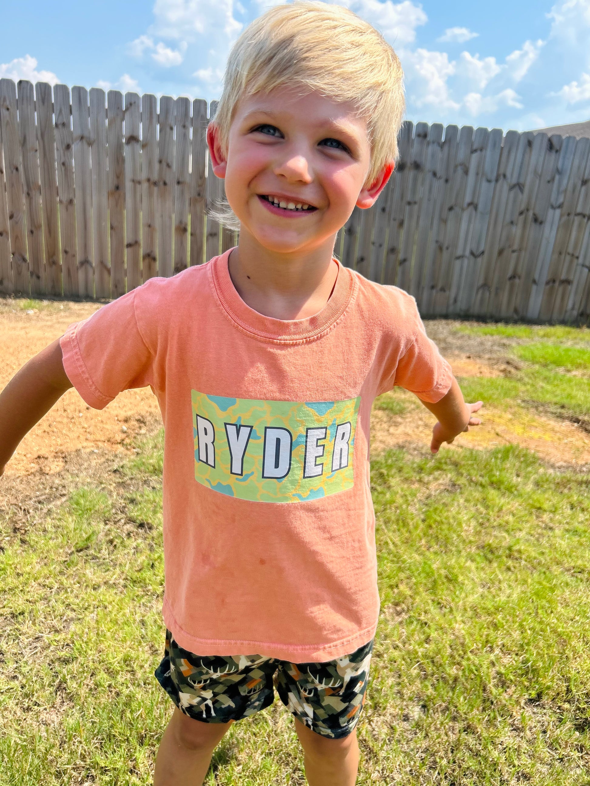 Custom Neon Camo Name Plate Tee