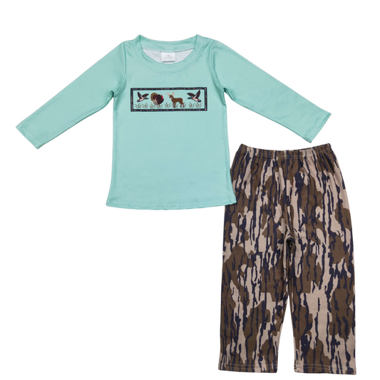 Teal Printed Ducks, Turkey & Deer Pants Set