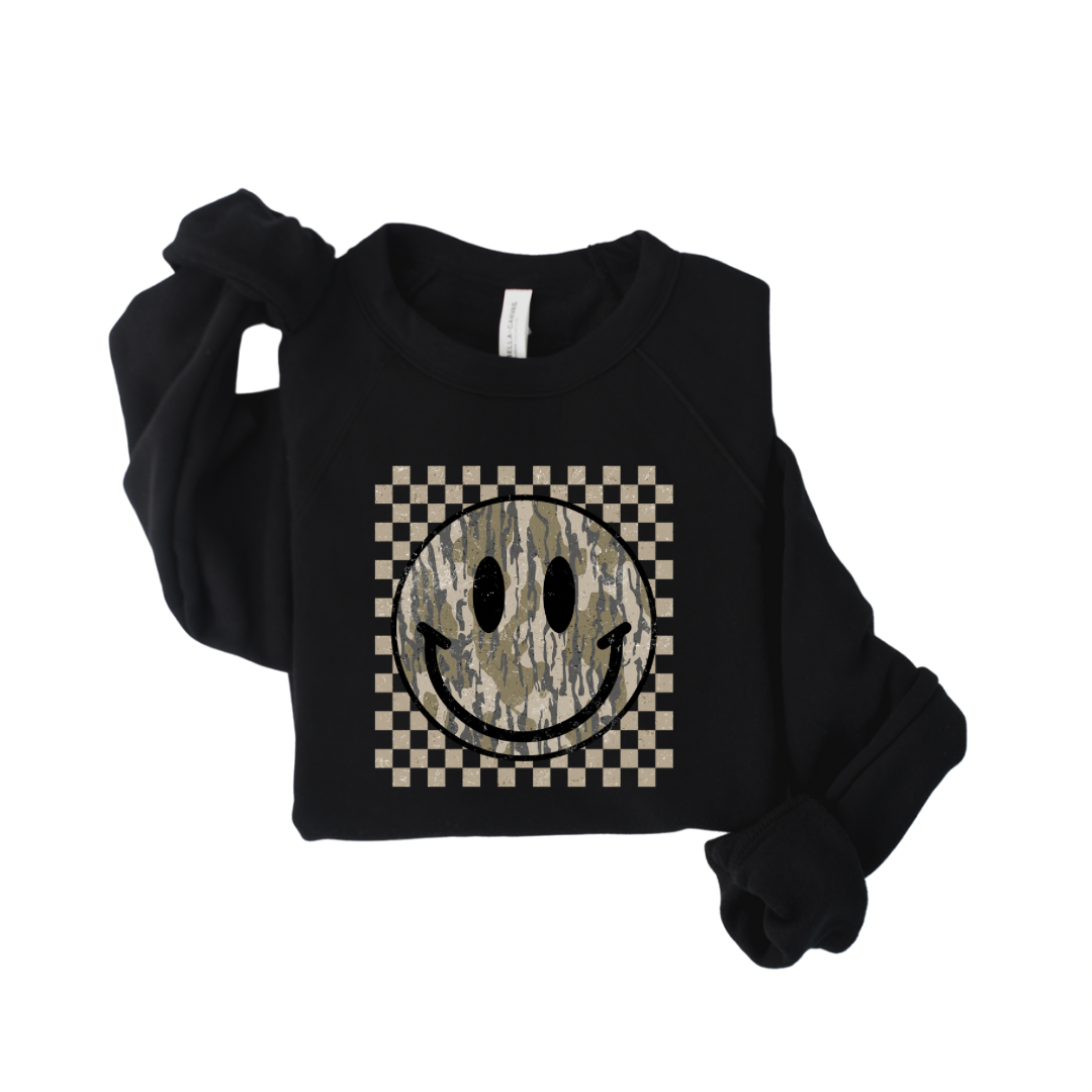 Bottomland Camo Smiley Face Crewneck - Black