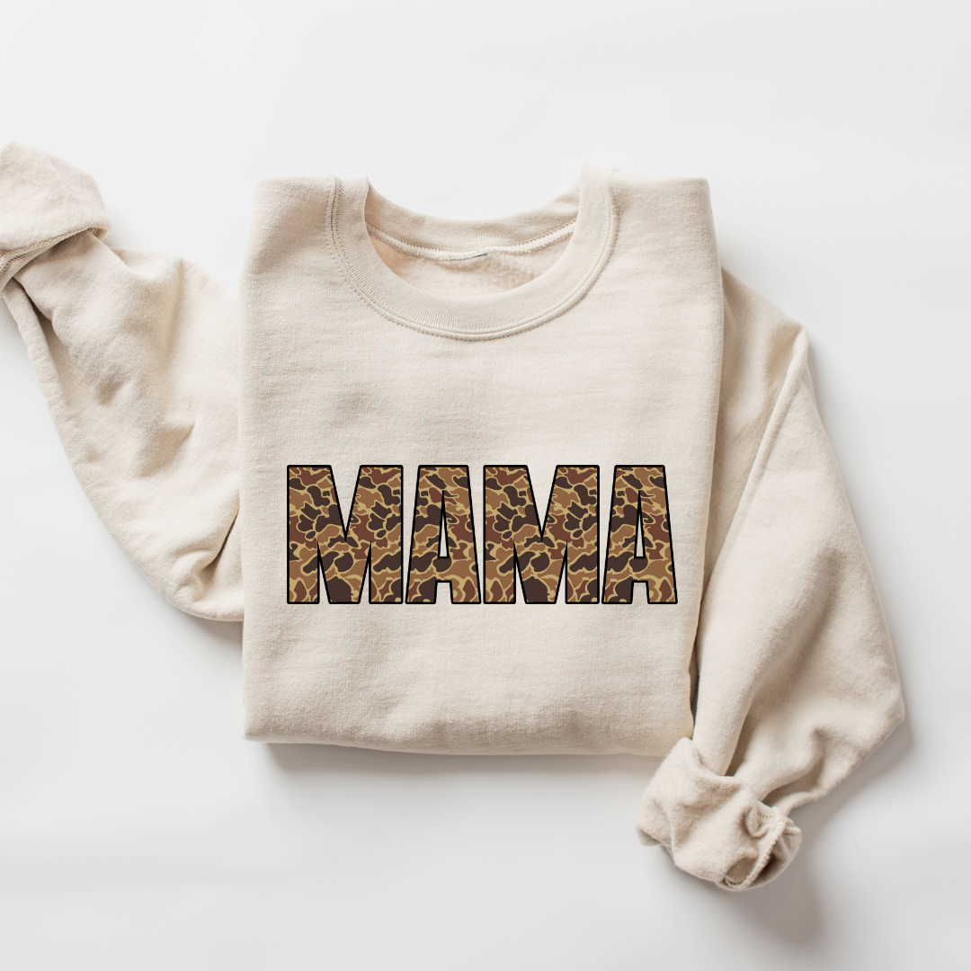 Brown Camo Mama Crewneck - Gildan